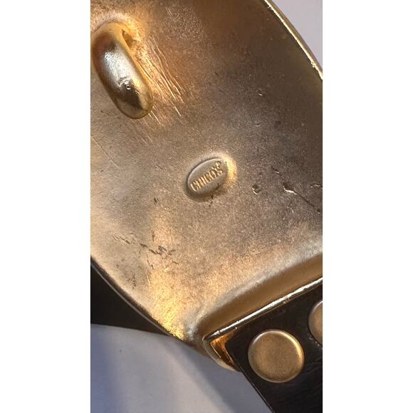 Chico’s Belt Black Leather Silver Hammered Metal Western Boho Aztec Buckle Small - Picture 6 of 9